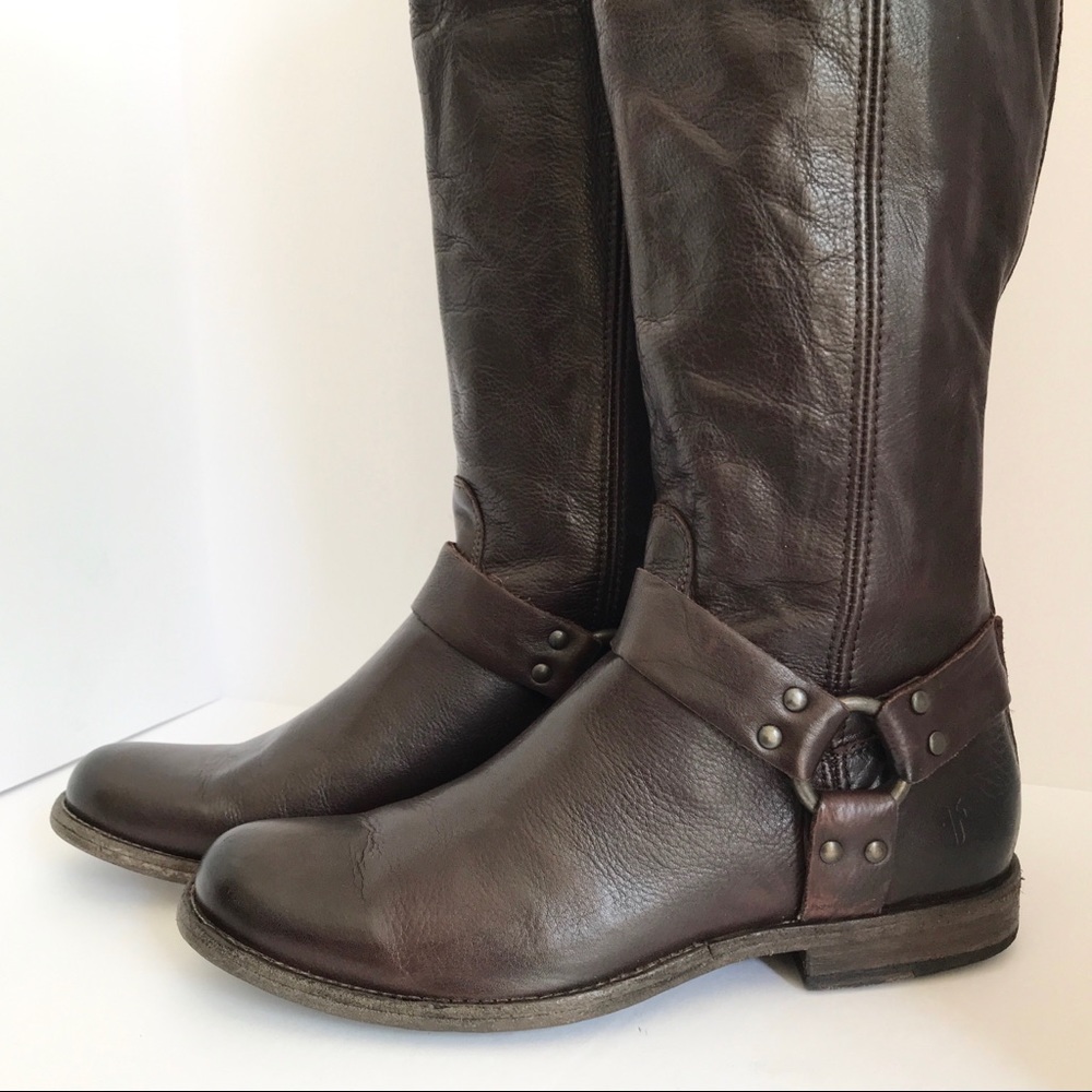 Frye Philip Harness Tall Back Zip Leather Boots - Picture 5 of 8